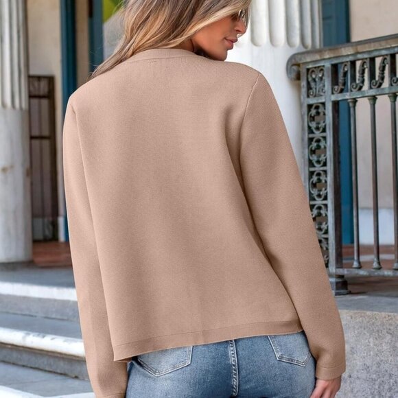 Women's Striped Cropped Cardigan Khaki Size Large - Picture 6 of 9